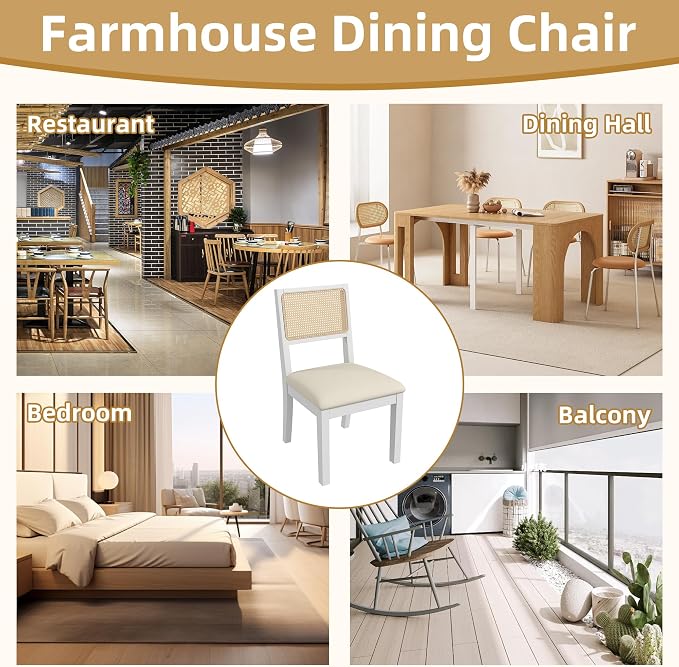 Westice Rattan Dining Chairs Set of 4, Farmhouse Natural Dining Room Chairs - Image 9