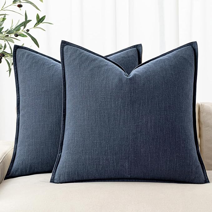 MIULEE Decorative Linen Pillow Covers 20x20 Inch Indigo Blue | Boho Farmhouse​ by MIULEE