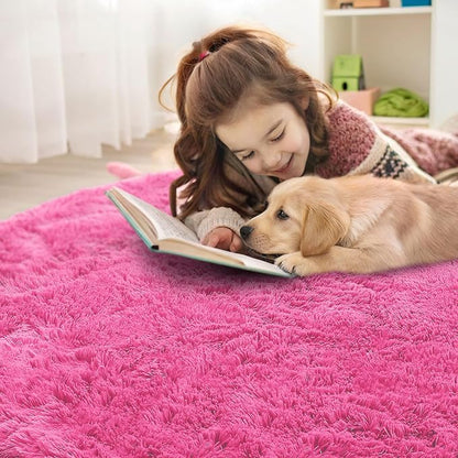 OLANLY Hot Pink Round Rugs for Bedroom - Image 2