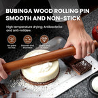 Natural High-Density Solid Bubinga Wood French Rolling Pin | 50% Heavier than Sapele pins | Less Effort | Perfect for Pies, Pastry & Cookies | Protective Fabric Sleeve - Ideal Baking Gift.