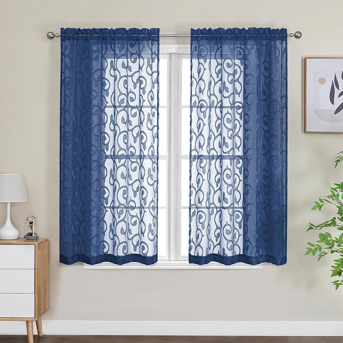 Furman Blue Sheer Curtains 45 Inch Length 2 Panels Set - Image 2