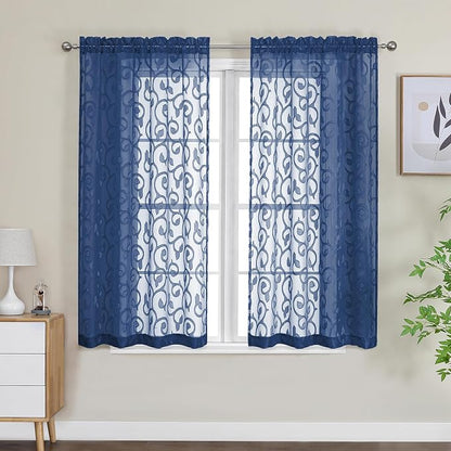 Furman Blue Sheer Curtains 45 Inch Length 2 Panels Set - Image 2