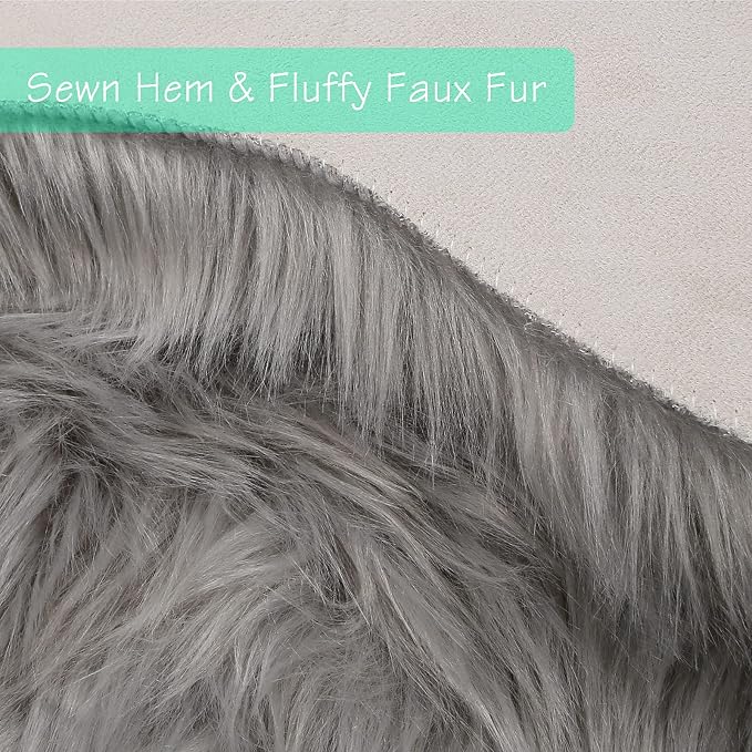 duduta Grey Faux Sheepskin Fur Rug 3x5 ft, Fluffy Carpet Rug | Shag Fuzzy - Image 4