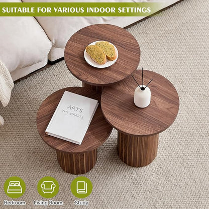 Round Side Tables Set of 3, Circle Modern Fluted Nesting Coffee Table, Accent - Image 4