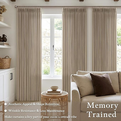 Pinch Pleated 90 Inch Camel Beige Light Filtering Linen Curtains W50xL90 | 90 - Image 5