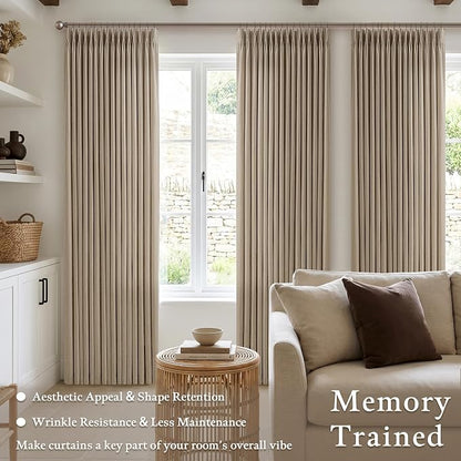 Camel Tan Linen Pleated Semi Sheer Privacy Back Tab Curtains 102 Inch Long | - Image 3