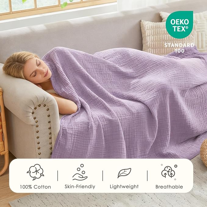 EMME Muslin Blankets for Adults Throw Blanket for Couch Breathable Gauze Soft - Image 3