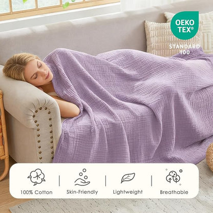 EMME Muslin Blankets for Adults Throw Blanket for Couch Breathable Gauze Soft - Image 3