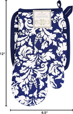 Yourtablecloth Set of Oven Mitt and Pot Holder or Oven Gloves-100% Cotton, High Heat Resistance, Superior Protection & Comfort–Elegant Design-Machine Washable-Nautical Blue
