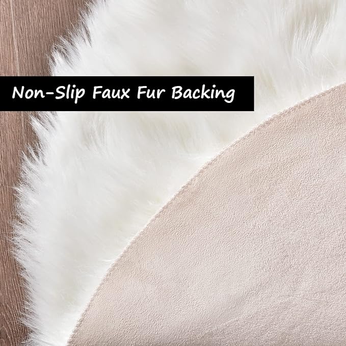 Goolela White Round Area Rug 6ft Fluffy Fuzzy Circle Sheepskin Rug - Image 4
