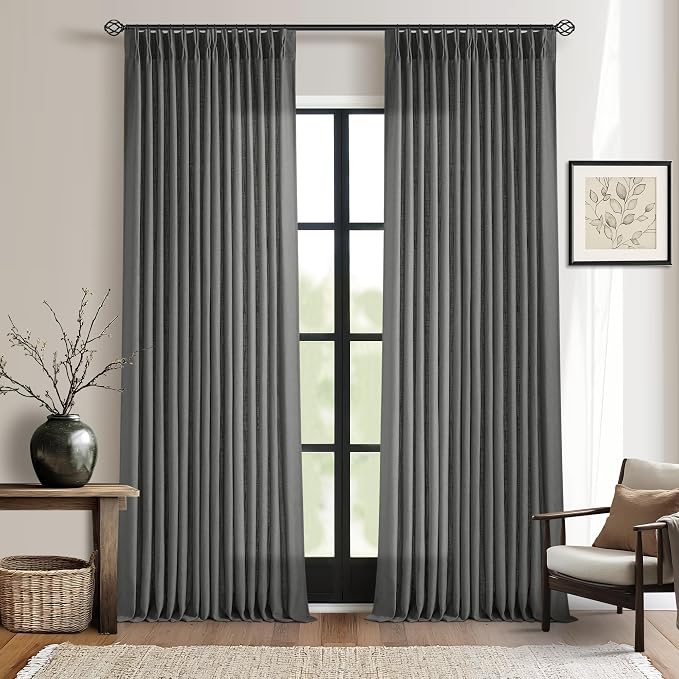 Charcoal Grey Pinch Pleated Linen Sheer Curtains 90 Inches Long 2 Panels | by Twodrapes