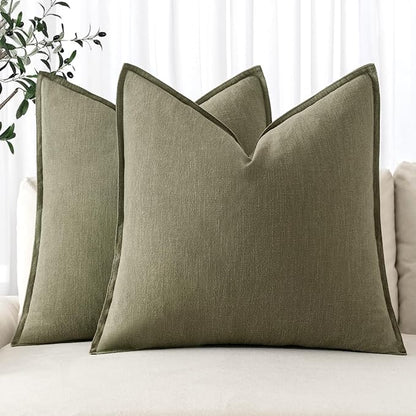 MIULEE Decorative Linen Euro Sham Pillow Covers 22x22 Inch Light Olive Green by MIULEE