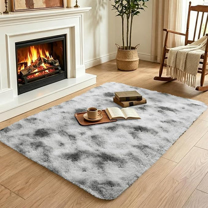 3x5 Tie-Dyed Grey and White Fluffy Area Rug Non-Slip - Image 4