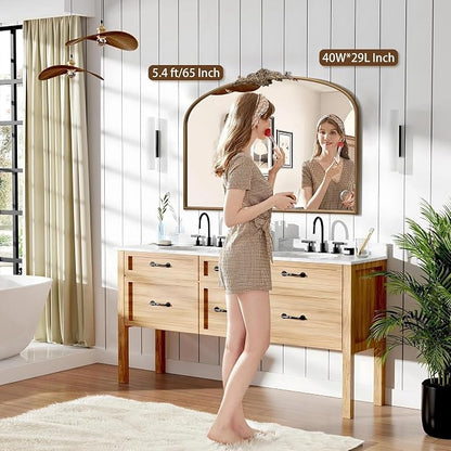Besdomus Vintage Arched Gold Mirror: 40"x29" French Large Matt Gold Antique - Image 2