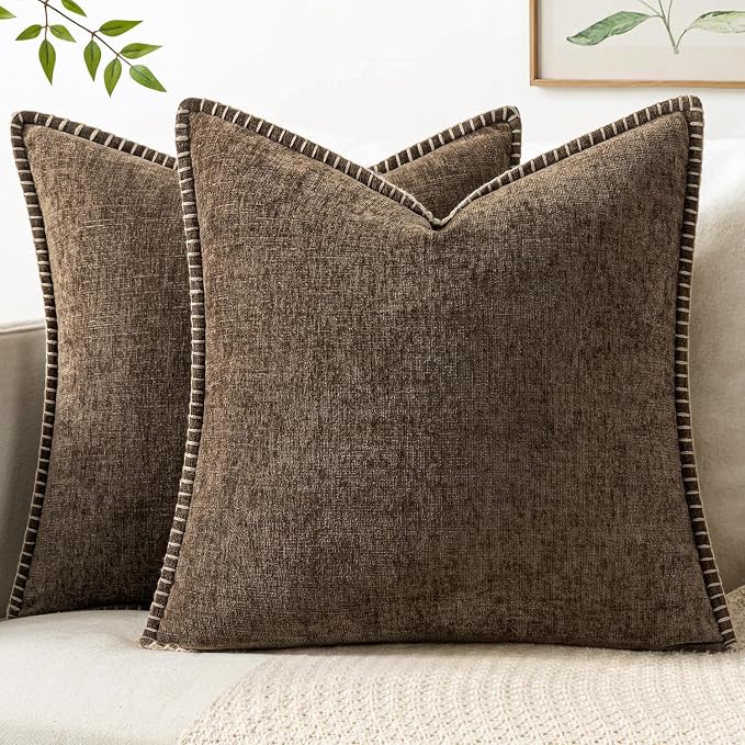 MIULEE Decorative Euro Sham Pillow Covers 24x24 Inch Brown 2 Pack | Farmhouse by MIULEE