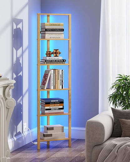 TUTOTAK Corner Shelf with LED Light, 6-Tier Corner Bookshelf - Image 8
