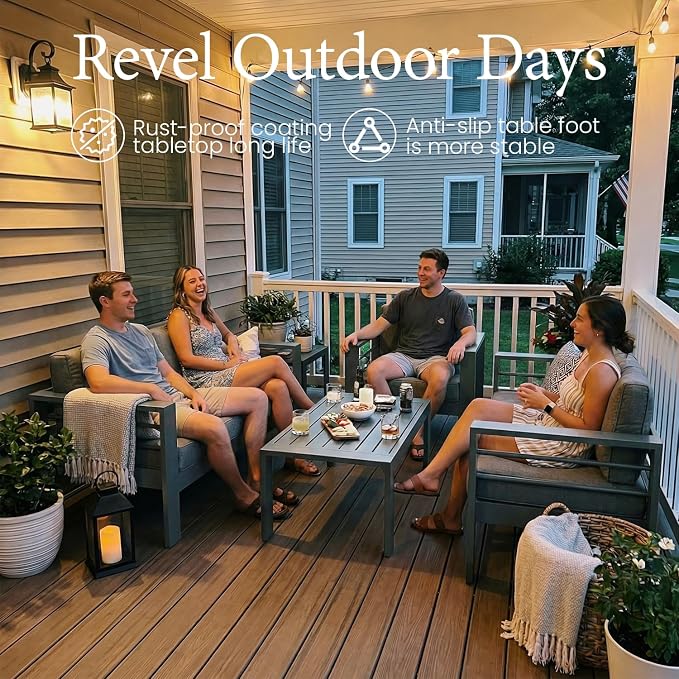 LayinSun Outdoor Aluminum Furniture Set, 5 Pieces Patio Sectional Conversation - Image 2
