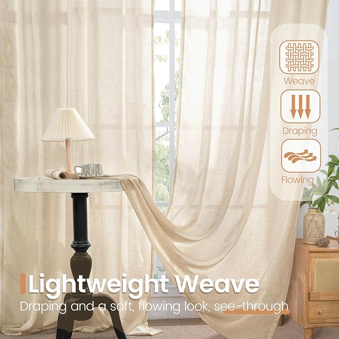 BGment Burlap Linen Semi Sheer Curtains 84 Inch Length - Image 4