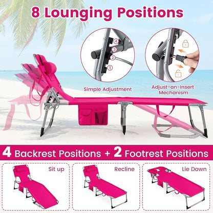 Goplus Tanning Chair, Folding Adjustable Patio Lounge Chair - Image 4