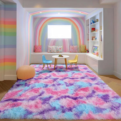 Rainbow Purple Rugs for Girls Bedoom 5x7 Ft, Fluffy Pastel Princess Carpet | - Image 5