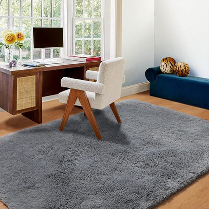 Grey 3x5 Rugs for Bedroom, Fluffy Gray Bedside Area Rug, Ultra Soft Shaggy - Image 9