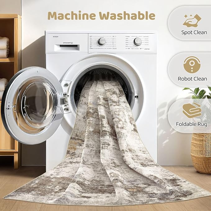 LOONGRUG 10x12 Area Rug Washable Large Neutral Modern Living Room Rug | - Image 2
