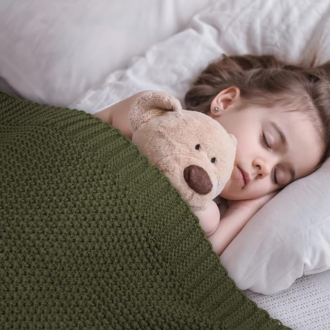 CozeCube Olive Green Seed Stitch Throw Blanket 50"x60", Farmhouse Decor | - Image 6