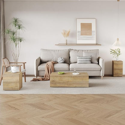 Coffee Table Set for 3, Living Room Table Set, Wood Coffee Table and Side Table - Image 3