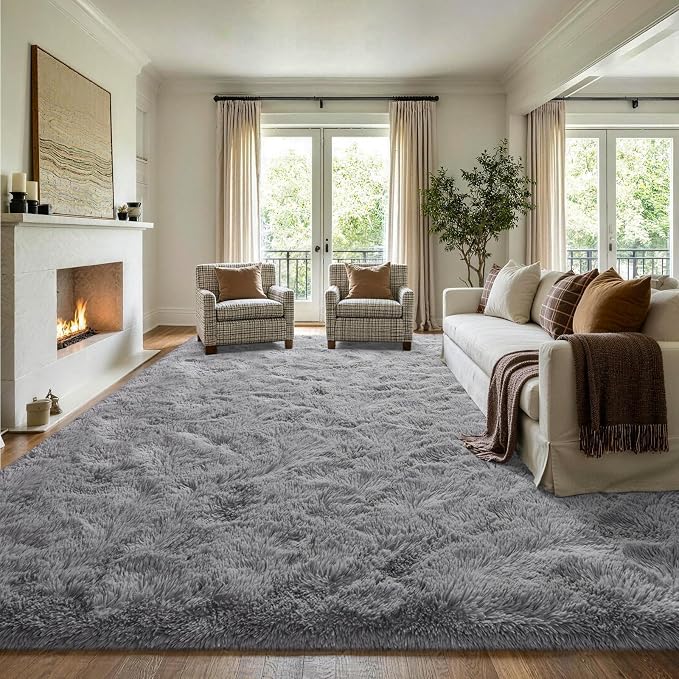 7x10 Large Grey Fluffy Soft Area Rug Non-Slip - Image 3