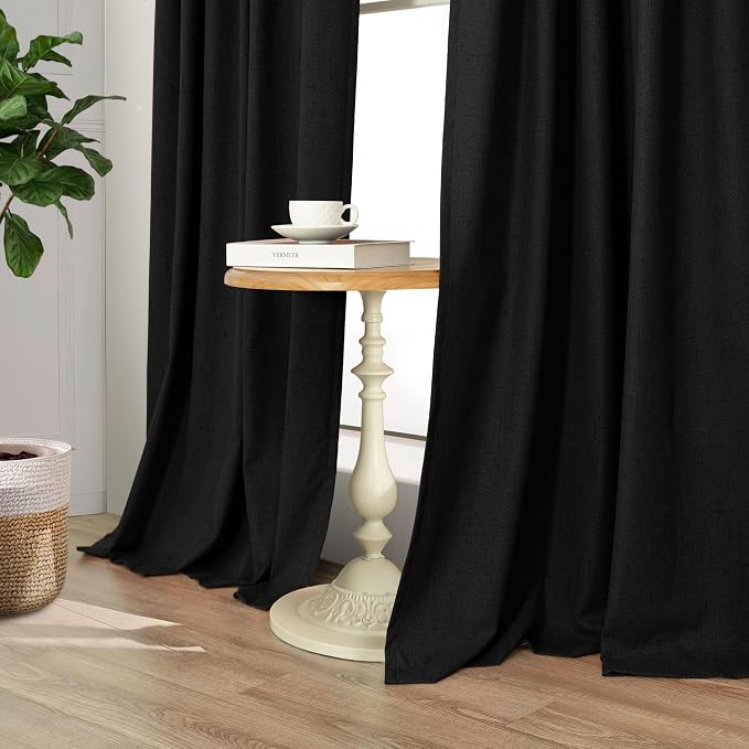 Pitalk Black Out Curtains 108 Inch Long 2 Panels Gothic Elegant Modern Linen - Image 7