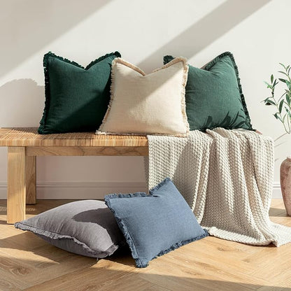 MIULEE Boho Linen Fringe Decorative Euro Throw Pillow Covers Beige 22x22 | Set - Image 6