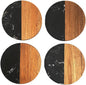 I-LAN 4-Pack Black Marble and Acacia Wood Coasters, 4-Inch Round Modern Drink by ilan