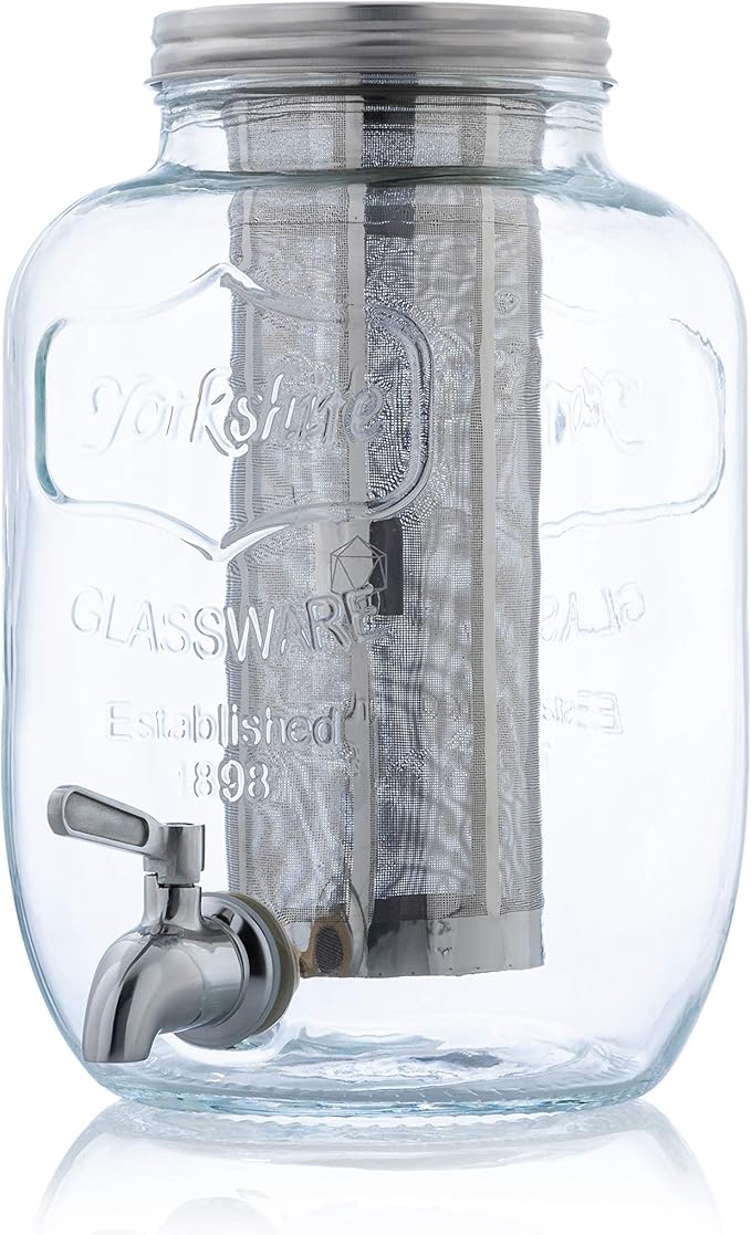 Original Grind Coffee Co.,1 Gallon Cold Brew Coffee Maker,Easy Pour Stainless Steel Spigot Tap,Extra Thick Glass Pitcher Brewing System Iced Coffee Maker,Refrigerator Safe Storage