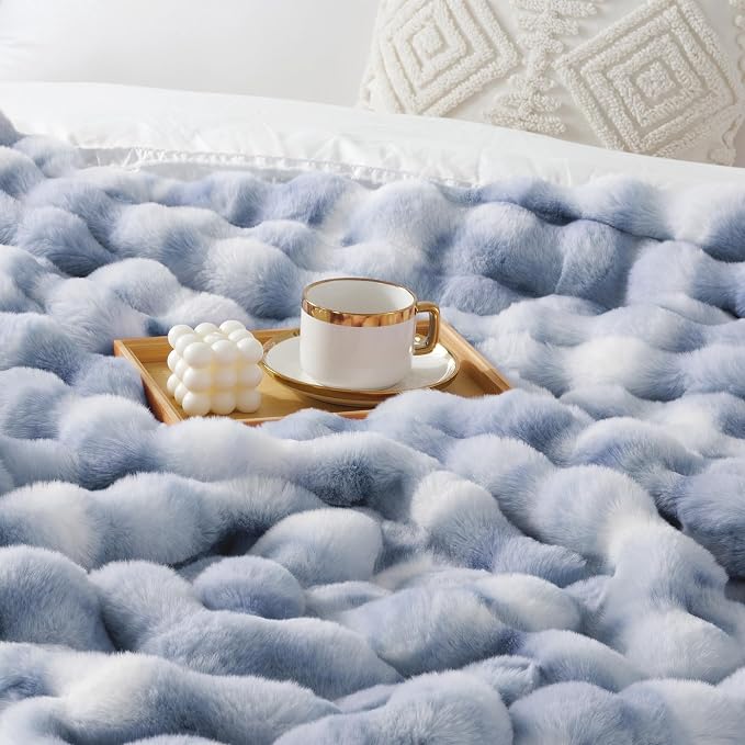 Luxury 1000GSM Faux Rabbit Fur Throw Blanket, Super Heavy Warm Cozy Grey - Image 8