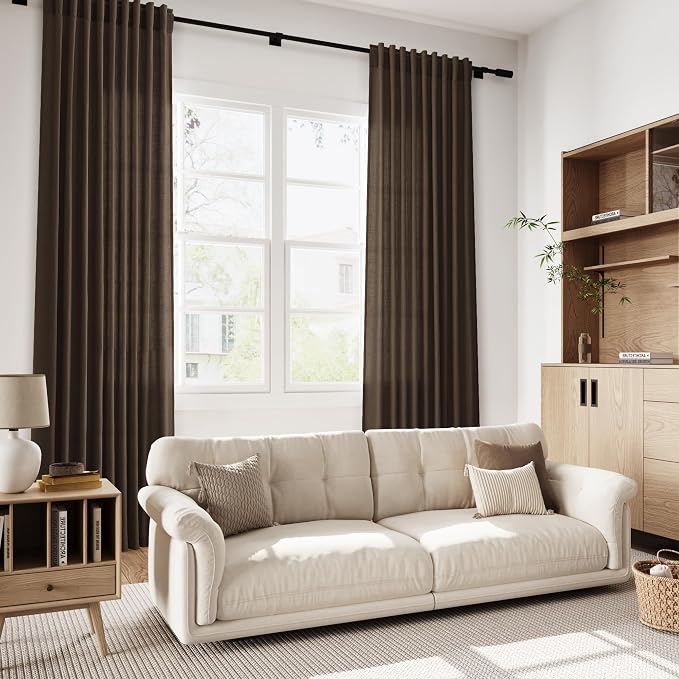 Chocolate Linen Blend Light Filtering Back Tab Curtains 96 Inches Long - Image 7