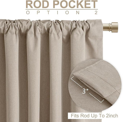 Linen Textured Blackout Sliding Door Curtains 84 Inch Long Burlywood Birch | - Image 4