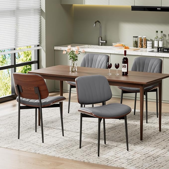 REONEY Dining Chairs Set of 6, Mid-Century Modern Upholstered PU Leather Chairs - Image 3