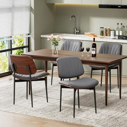 REONEY Dining Chairs Set of 6, Mid-Century Modern Upholstered PU Leather Chairs - Image 3