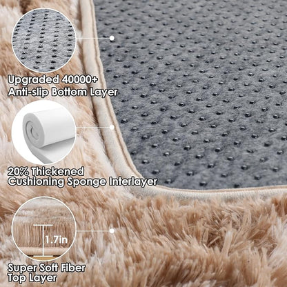 Rugs for Living Room Bedroom, Tie-Dyed Beige 5x8 Fluffy Bedside Area Rug - Image 3