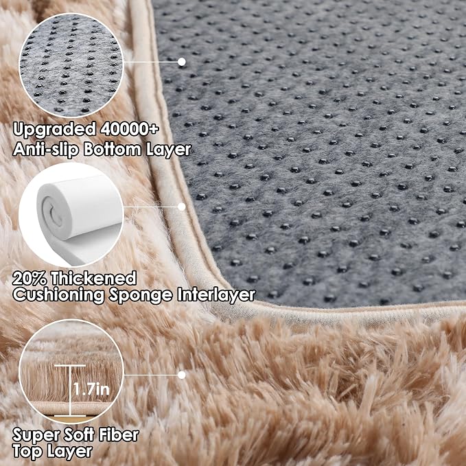 Area Rugs for Bedroom Living Room, Fluffy Tie-Dye Beige 4x6 Indoor Bedside - Image 3