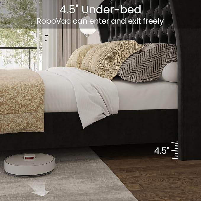 LARMACE Queen Size Bed Frame Velvet Upholstered Platform Bed - Image 6