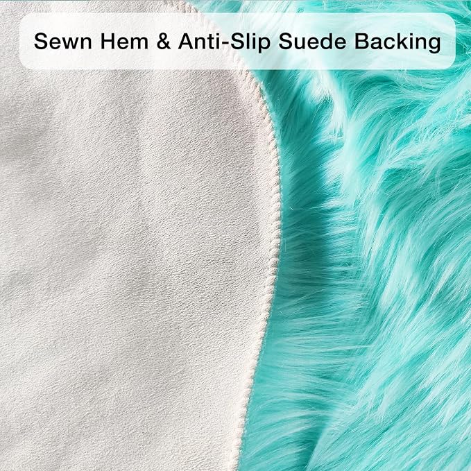 Turquoise Blue Faux Sheepskin Fur Rug 3x5 ft, Fluffy Carpet Rug | Shag Fuzzy - Image 4