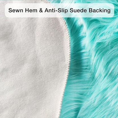 duduta Turquoise Blue Sheepskin Rug 2x3 ft, Small Faux Fur Chair Covers | Shag - Image 4