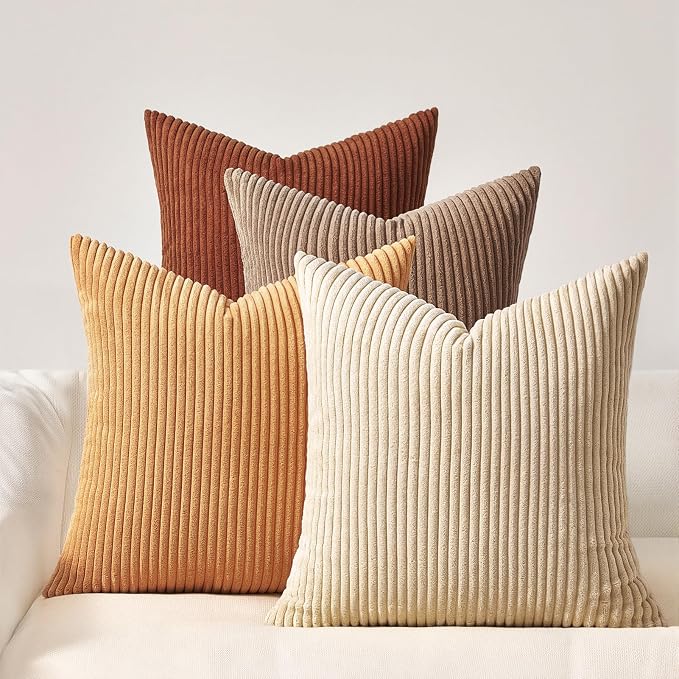 Topfinel Fall Soft Corduroy Throw Pillow Covers 18x18 Inch Yellow Brown | Set by Topfinel