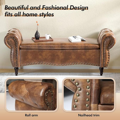 ZZW Storage Ottoman Bench, Tufted Bed Benches - Image 6