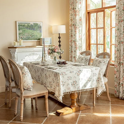 VClife Shabby Chic Pink White Floral Printed Tablecloth - Image 9