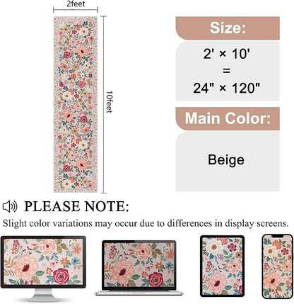 DUKINO 2x10 Runner Rug, Floral Washable Kitchen Runner Rug Non Slip, Low Pile - Image 2