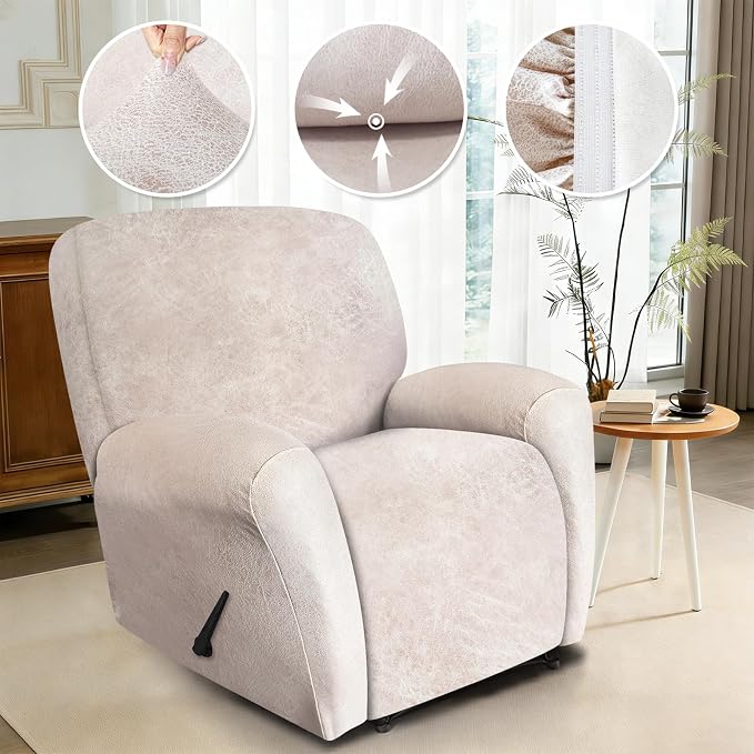 ANARACHON Recliner Chair Covers Leather Look, 4 Pieces Recliner Covers Non Slip - Image 5