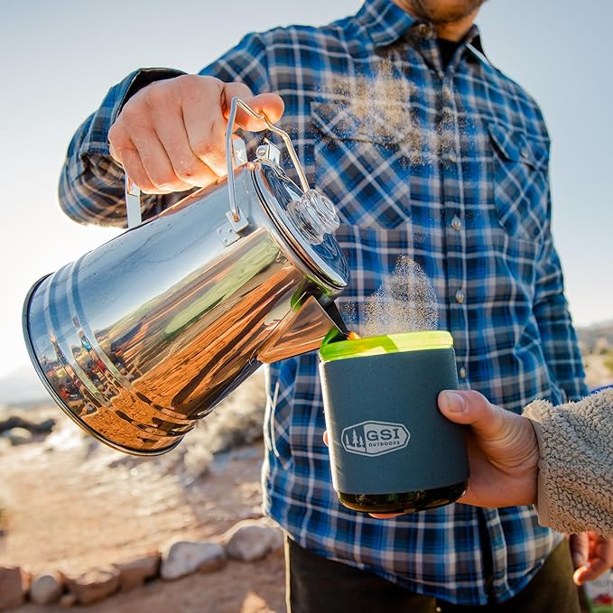 GSI Outdoors Percolator Coffee Pot I Glacier Stainless Steel Ultra-Rugged for Brewing Coffee Over Stove and Fire | Ideal for Group Camping, 14 Cup