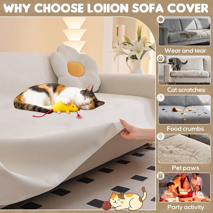 Loiion Velvet Sofa Cover, Ultra Soft Waterproof Non-Slip Couch Cover - Image 8
